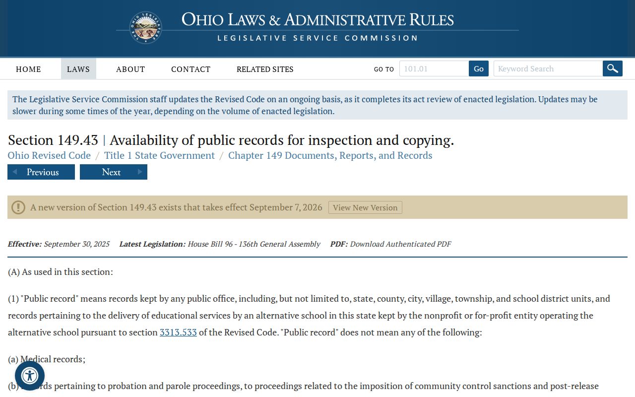 Washington Township residents directory Ohio Public Records Act