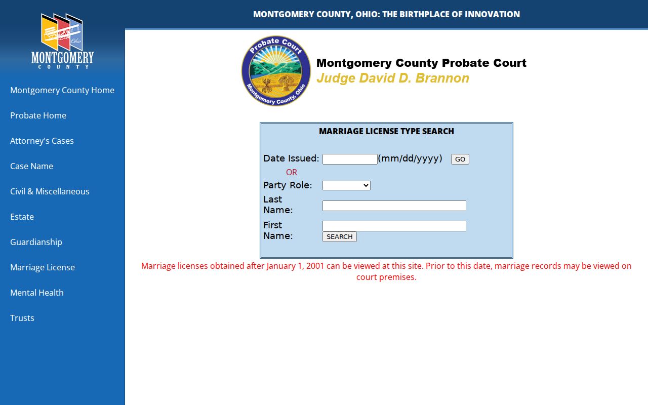 Washington Township resident lookup using the Probate marriage license index