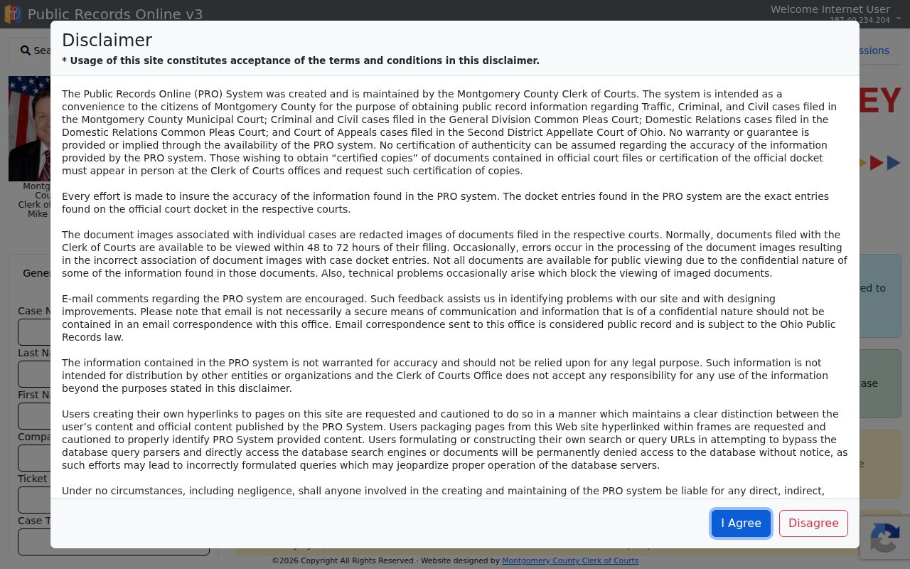 Washington Township resident lookup at the Montgomery County Clerk PRO case search
